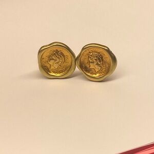 Leslie Block Gold Coin Medallion Stud Earrings